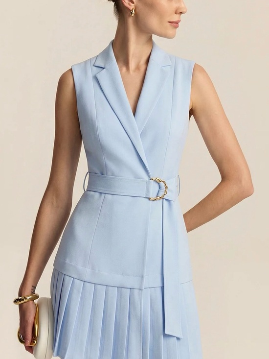 Commense Dresses & Skirts - Commense Sleeveless Belted Pleated Blazer Mini Dress - Blue - XL